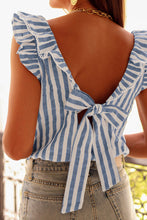 Load image into Gallery viewer, Striped Tie Back Ruffle Trim Tank Top
