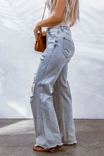 Load image into Gallery viewer, Sky Blue Acid Wash Wide Leg Raw Hem Distressed Jeans
