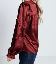 Load image into Gallery viewer, Split Neck Ruffled Satin Shirt
