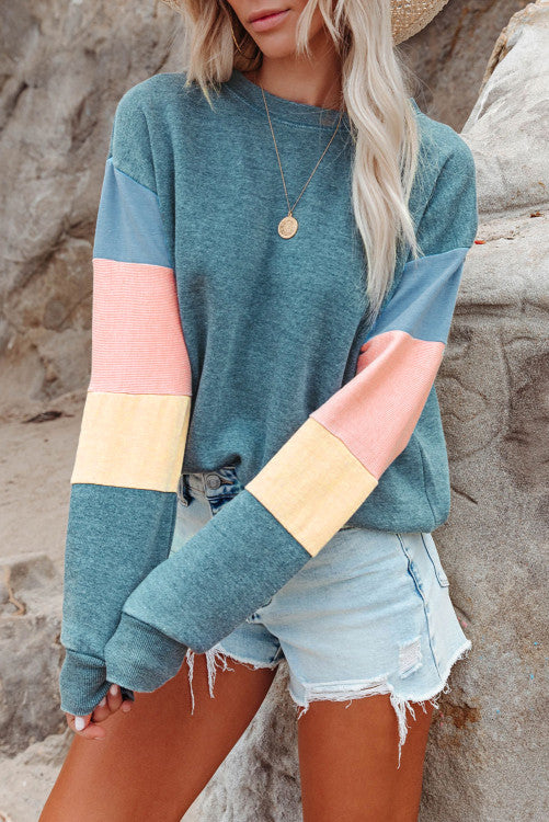 Colorblock Long Sleeve Pullover Sweatshirt