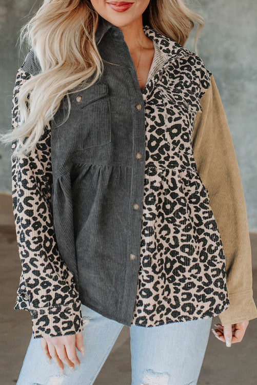 Leopard Colorblock Corduroy Shacket