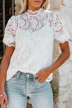 Load image into Gallery viewer, High Neck Lace Short Sleeve Top
