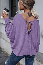 Load image into Gallery viewer, Purple Tie Plunging Back Dolman Sleeve Oversize Top
