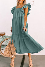 Load image into Gallery viewer, Smocked Neckline Flutter Sleeve Maxi Dress
