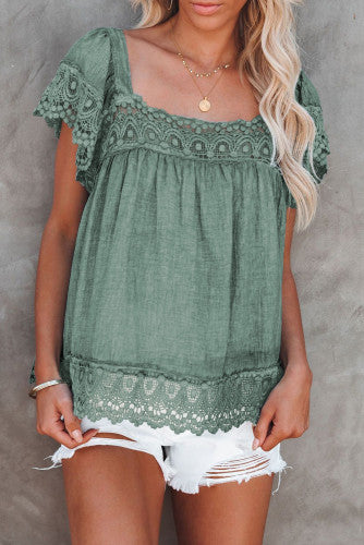 Lace Splicing Square Neck Blouse