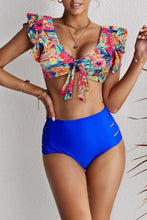 Load image into Gallery viewer, Front Tie High Waist Bikini Swimsuit with Ruffles
