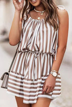 Load image into Gallery viewer, Brown Striped Spaghetti Straps Mini Dress with Tie
