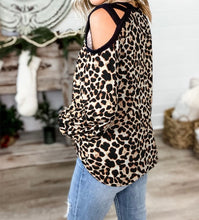 Load image into Gallery viewer, Criss Cross Cold Shoulder Leopard Top

