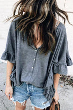 Load image into Gallery viewer, Gray Ruffled Sleeve Loose Shirt
