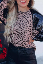 Load image into Gallery viewer, Sequined Splicing Leopard Long Sleeve Blouse
