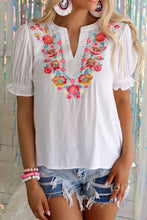 Load image into Gallery viewer, Floral Embroidered Ruffled Puff Sleeve Blouse
