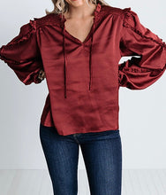 Load image into Gallery viewer, Split Neck Ruffled Satin Shirt
