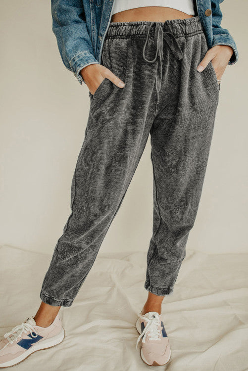 Textured Drawstring Pocketed Pants