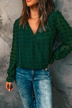 Load image into Gallery viewer, Green Polka Dot Print V Neck Blouse
