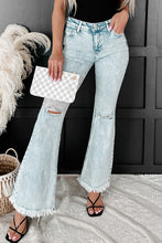 Load image into Gallery viewer, Sky Blue Distressed Acid Wash Flare Jeans
