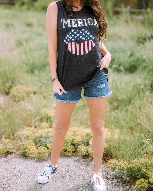 Merica Cut Out Back Tank Top