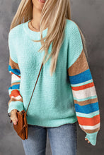 Load image into Gallery viewer, Lantern Sleeve Striped Color Block Sweater
