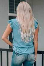 Load image into Gallery viewer, Sky Blue Ruffled Lace Ribbed Knit Top
