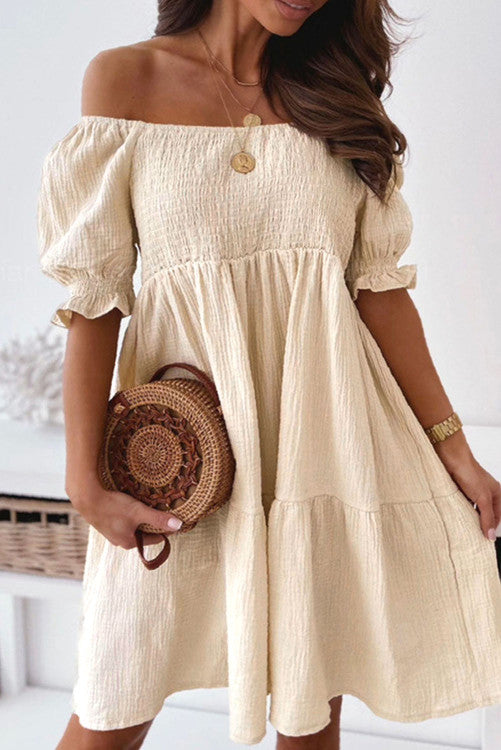 Crinkle Texture Off the Shoulder Princess Dress