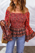 Load image into Gallery viewer, Floral Print Off-Shoulder Smocked Flare Sleeve Top
