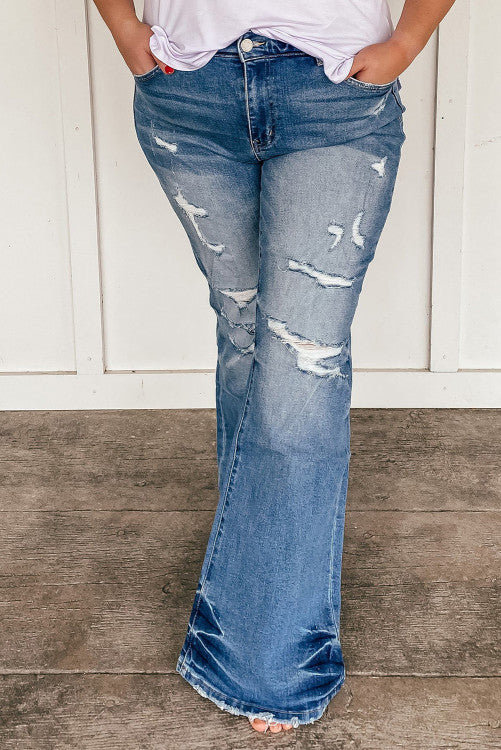 Plus Size Distressed Flare Jeans