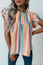 Load image into Gallery viewer, Multicolor Striped Tiered Ruffle Cap Sleeve Top
