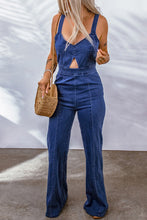 Load image into Gallery viewer, Cut Out Zipped Sleeveless Denim Jumpsuit
