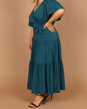 Load image into Gallery viewer, Plus Size Pleated V Neck Wrap Maxi Dress
