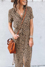 Load image into Gallery viewer, Leopard Turn-Down Collar Slit Midi Dress

