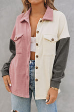 Load image into Gallery viewer, Colorblock Ribbed Button Front Shacket
