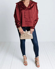 Load image into Gallery viewer, Split Neck Ruffled Satin Shirt
