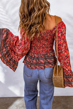 Load image into Gallery viewer, Floral Print Off-Shoulder Smocked Flare Sleeve Top
