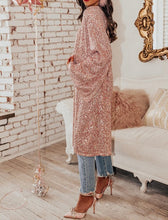 Load image into Gallery viewer, Pink Flare Sleeve Open Front Sequin Kimono
