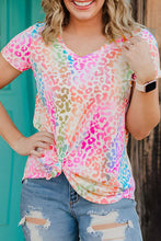 Load image into Gallery viewer, Colorful Leopard V Neck Short Sleeve Top
