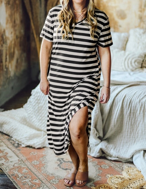 Plus Size Striped Print Long T-shirt Dress