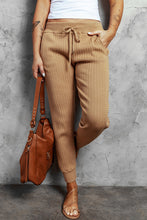 Load image into Gallery viewer, Khaki Ribbed Knit Drawstring High Waist Jogger Pants
