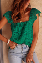 Load image into Gallery viewer, Lace Crochet Ruffled Square Neck Tank Top
