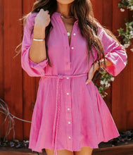 Load image into Gallery viewer, Textured Buttons Long Sleeve Shirt Dress with Belt
