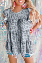Load image into Gallery viewer, Leopard Print Flutter Sleeve Tiered Tank Top
