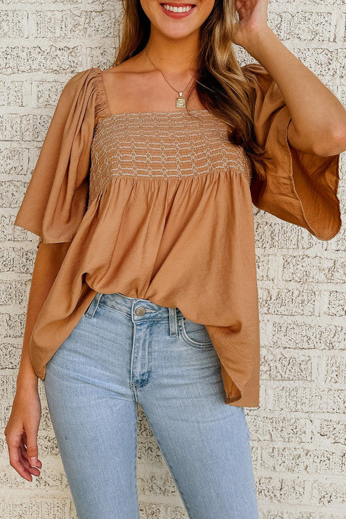 Square Neck Wide Sleeves Flowy Top