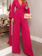 Load image into Gallery viewer, Bubble Sleeve Cut out Waist Wide Leg Jumpsuit
