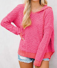 Load image into Gallery viewer, Rose Loose Popcorn Textured Hooded Sweater
