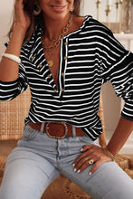 Load image into Gallery viewer, Striped Ruffled Buttoned Long Sleeve Top
