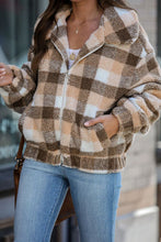 Load image into Gallery viewer, Brown Plaid Print Sherpa Jacket
