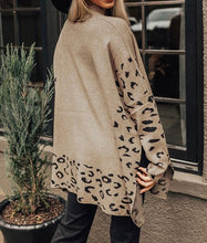 Load image into Gallery viewer, Khaki Leopard High Neck Side Slit Oversized Sweater
