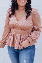 Load image into Gallery viewer, Pink Plus Size Leopard Satin Peplum Top
