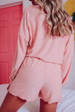 Load image into Gallery viewer, Pink Swiss Dot Long Sleeve Top and Shorts Lounge Set
