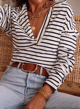 Load image into Gallery viewer, Striped Ruffled Buttoned Long Sleeve Top
