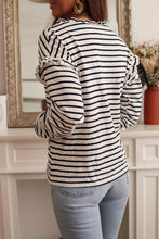 Load image into Gallery viewer, Striped Ruffled Buttoned Long Sleeve Top
