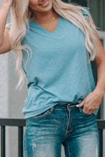 Load image into Gallery viewer, Sky Blue Ruffled Lace Ribbed Knit Top
